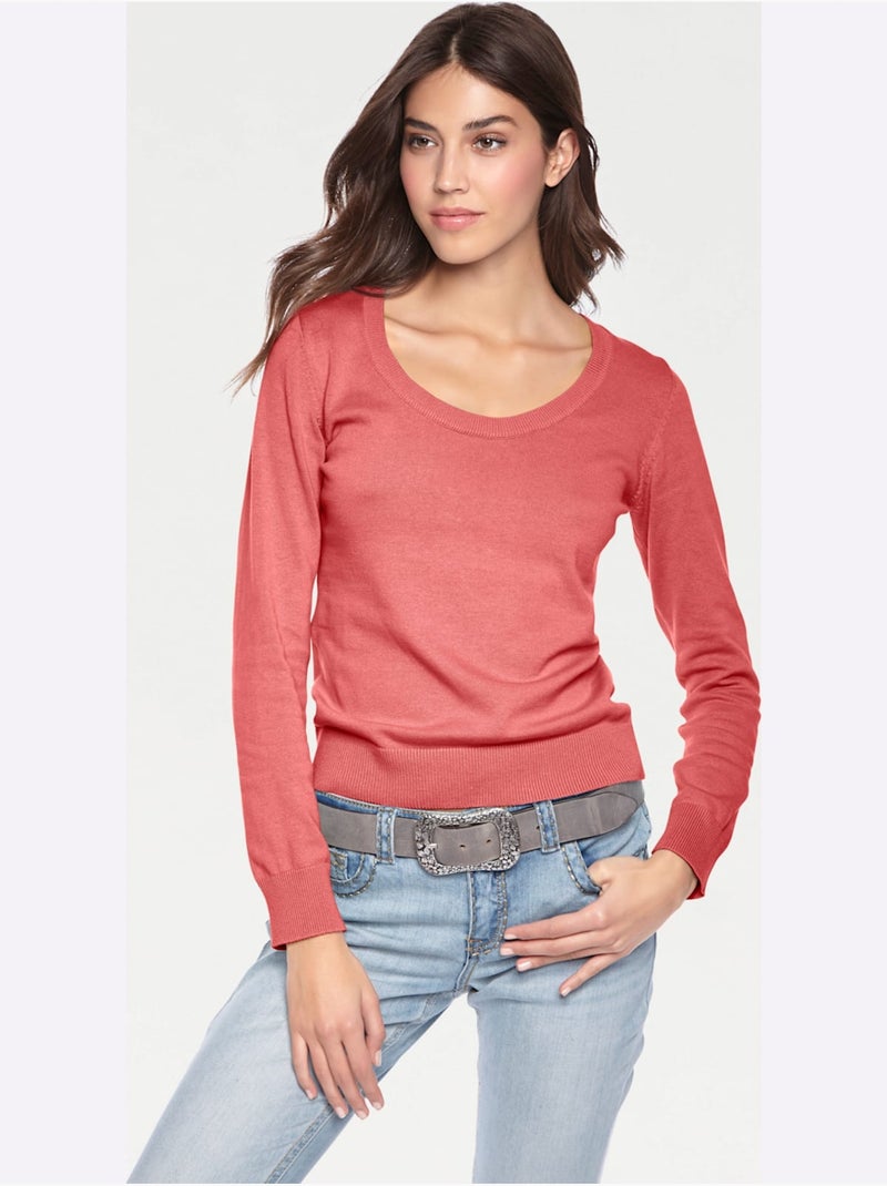 Pull Encolure Ronde Basique Et Facile à Associer, Coloris Tendance - Taille Standard - Helline Corail - Kiabi