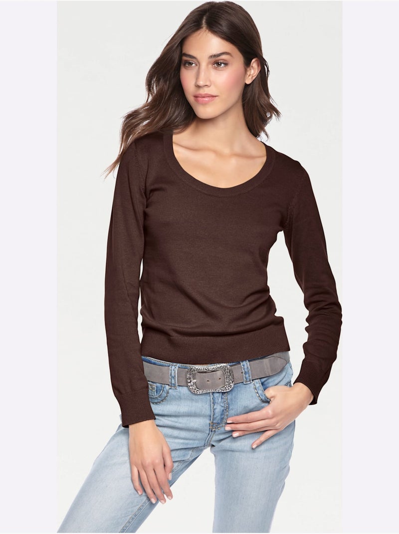 Pull Encolure Ronde Basique Et Facile à Associer, Coloris Tendance - Taille Standard - Helline Marron - Kiabi