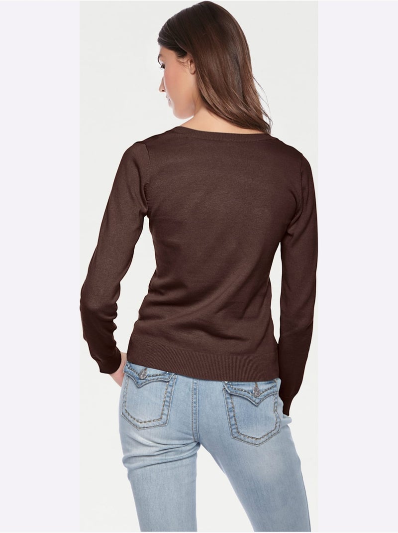 Pull Encolure Ronde Basique Et Facile à Associer, Coloris Tendance - Taille Standard - Helline Marron - Kiabi
