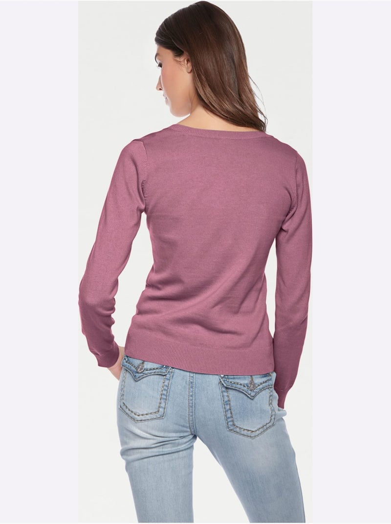Pull Encolure Ronde Basique Et Facile à Associer, Coloris Tendance - Taille Standard - Helline Mauve - Kiabi