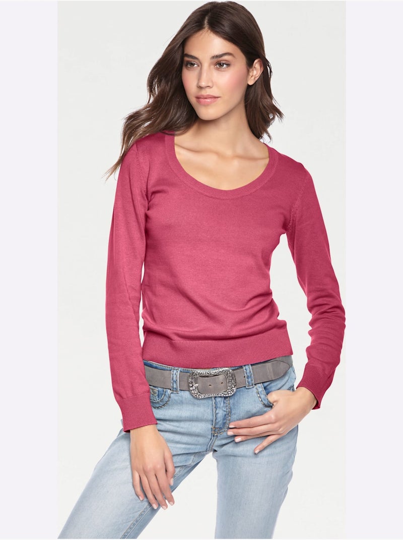 Pull Encolure Ronde Basique Et Facile à Associer, Coloris Tendance - Taille Standard - Helline Rose fushia - Kiabi