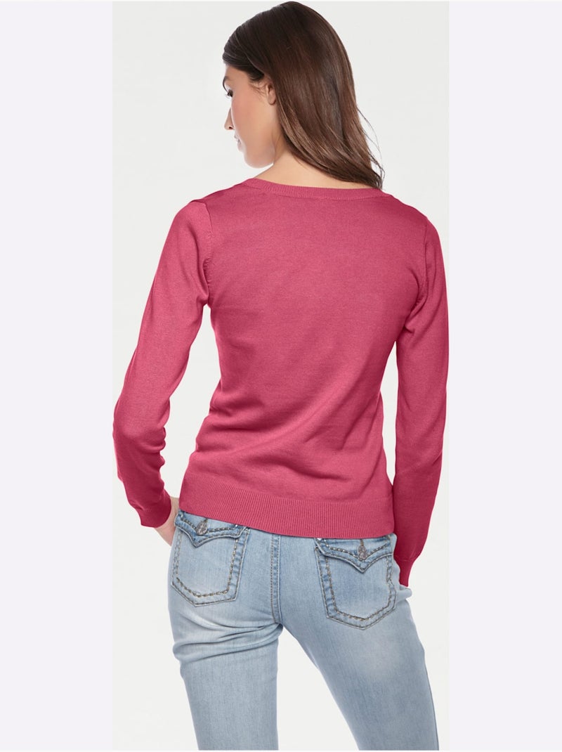 Pull Encolure Ronde Basique Et Facile à Associer, Coloris Tendance - Taille Standard - Helline Rose fushia - Kiabi