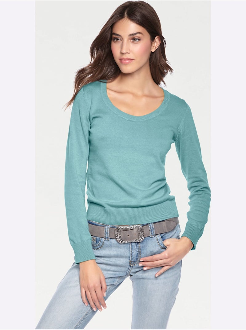 Pull Encolure Ronde Basique Et Facile à Associer, Coloris Tendance - Taille Standard - Helline Vert d'eau - Kiabi