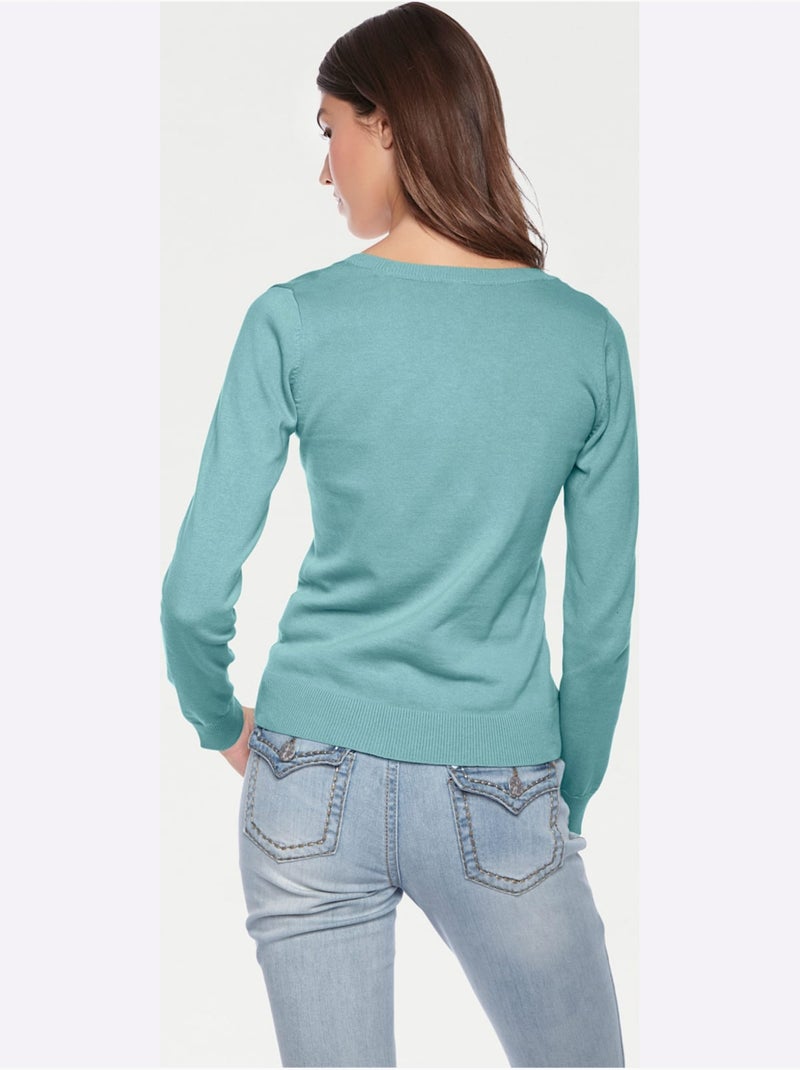 Pull Encolure Ronde Basique Et Facile à Associer, Coloris Tendance - Taille Standard - Helline Vert d'eau - Kiabi
