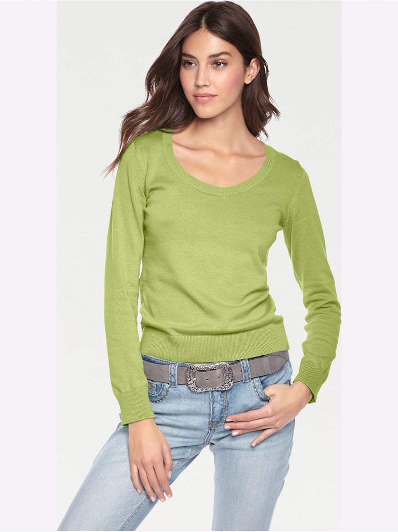 Pull Encolure Ronde Basique Et Facile à Associer, Coloris Tendance - Taille Standard - Helline Vert kiwi - Kiabi