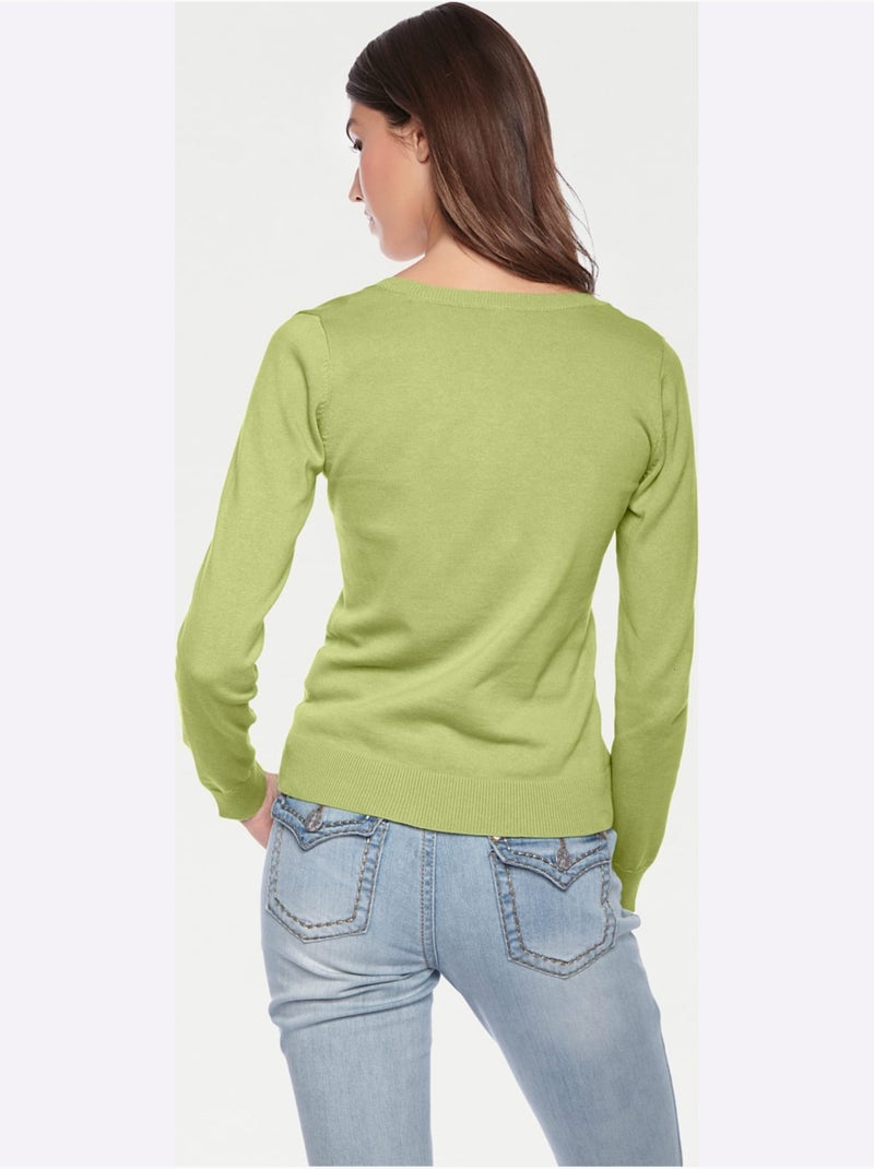Pull Encolure Ronde Basique Et Facile à Associer, Coloris Tendance - Taille Standard - Helline Vert kiwi - Kiabi