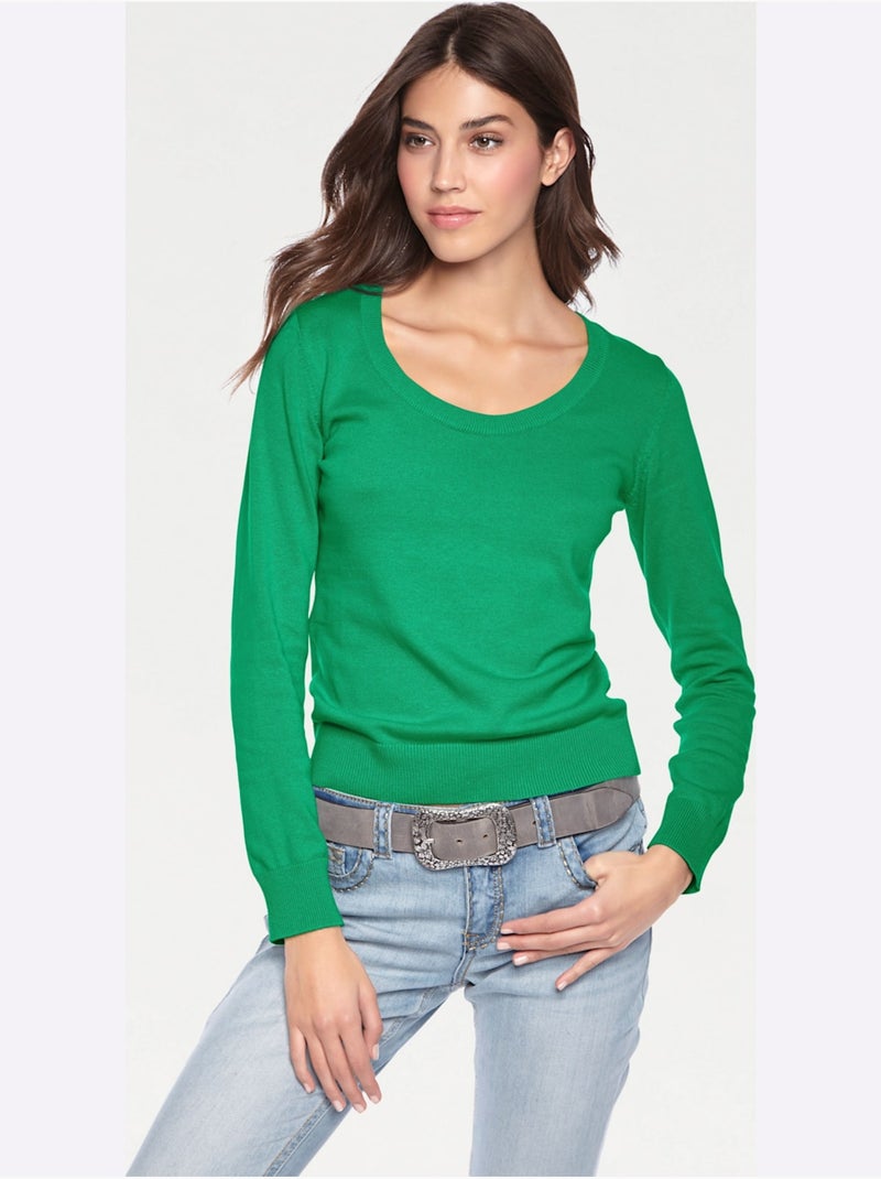 Pull Encolure Ronde Basique Et Facile à Associer, Coloris Tendance - Taille Standard - Helline Vert - Kiabi
