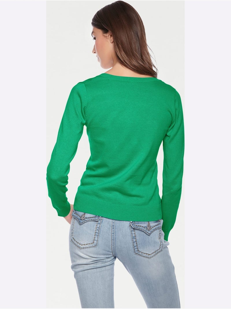 Pull Encolure Ronde Basique Et Facile à Associer, Coloris Tendance - Taille Standard - Helline Vert - Kiabi