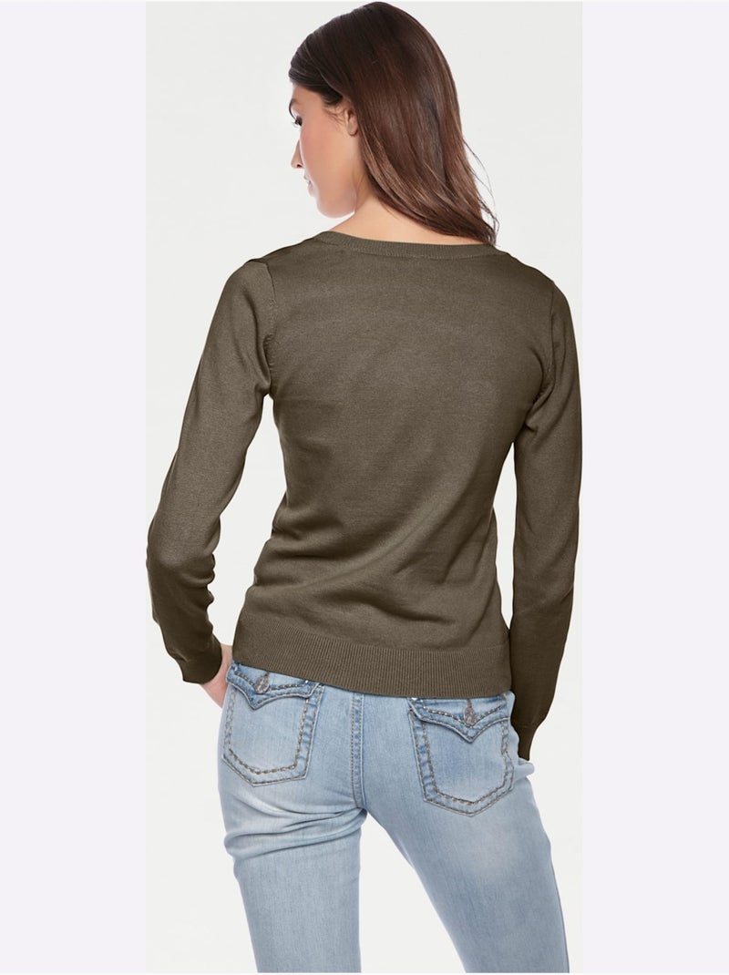 Pull Encolure Ronde Basique Et Facile à Associer, Coloris Tendance - Taille Standard - Helline Vert olive - Kiabi
