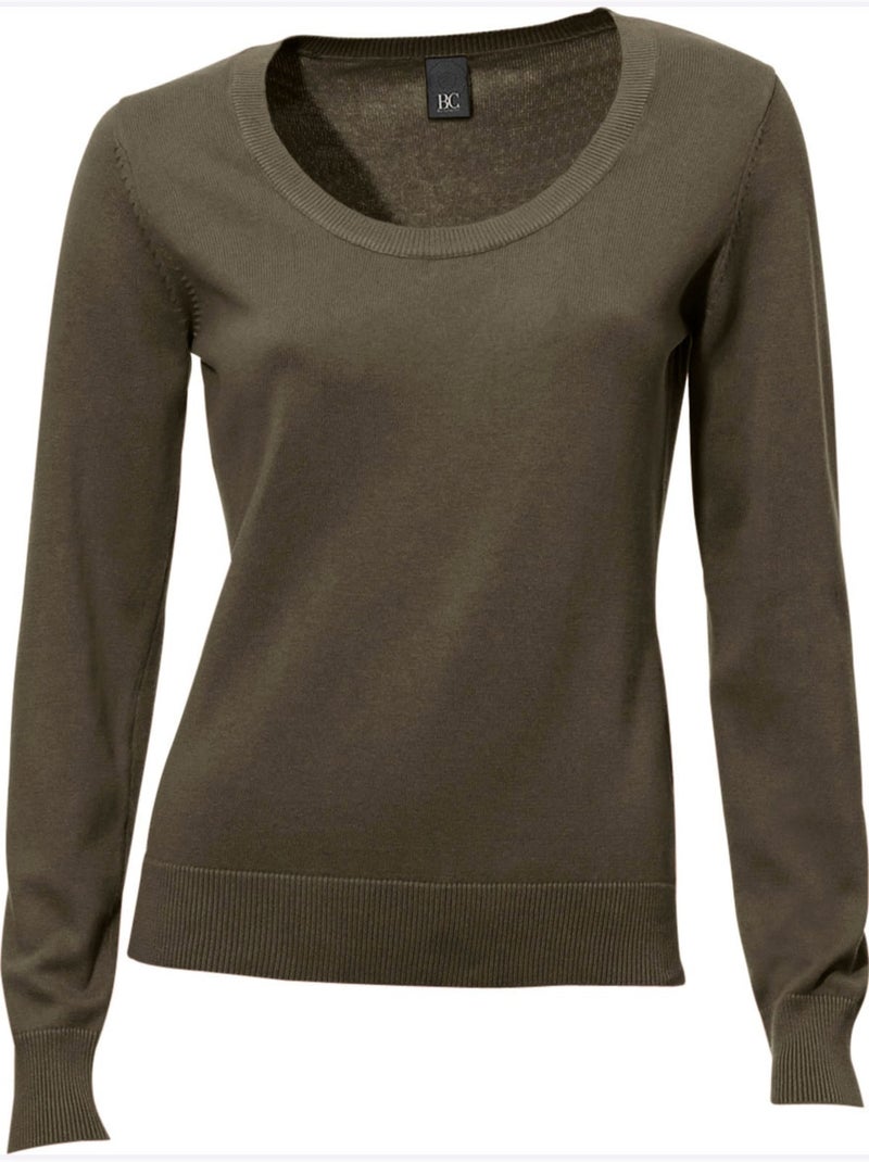 Pull Encolure Ronde Basique Et Facile à Associer, Coloris Tendance - Taille Standard - Helline Vert olive - Kiabi