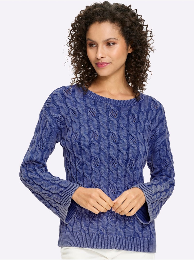 Pull Encolure Ronde Délavé Tendance - Taille Standard - Helline Bleu jean - Kiabi