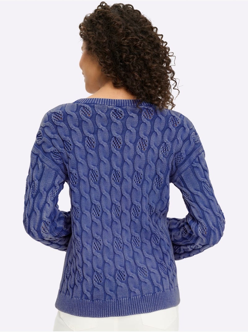 Pull Encolure Ronde Délavé Tendance - Taille Standard - Helline Bleu jean - Kiabi