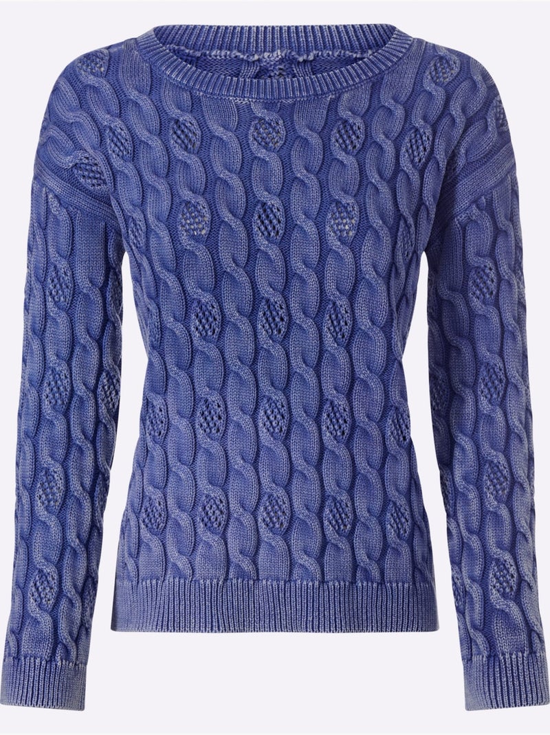Pull Encolure Ronde Délavé Tendance - Taille Standard - Helline Bleu jean - Kiabi