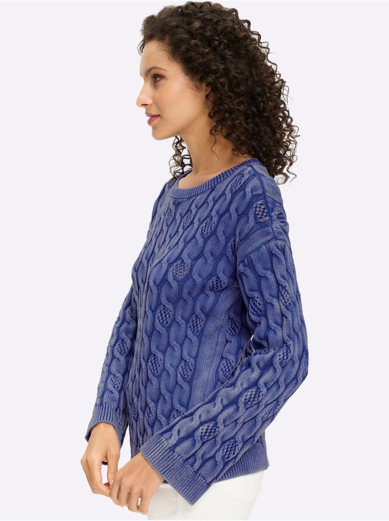 Pull Encolure Ronde Délavé Tendance - Taille Standard - Helline Bleu jean - Kiabi