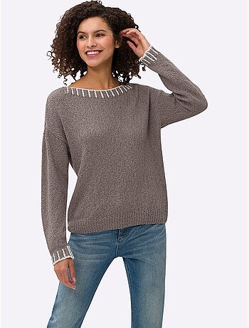 Pull Encolure Ronde Détails Contrastés - Taille Standard - Helline