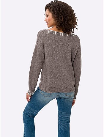 Pull Encolure Ronde Détails Contrastés - Taille Standard - Helline
