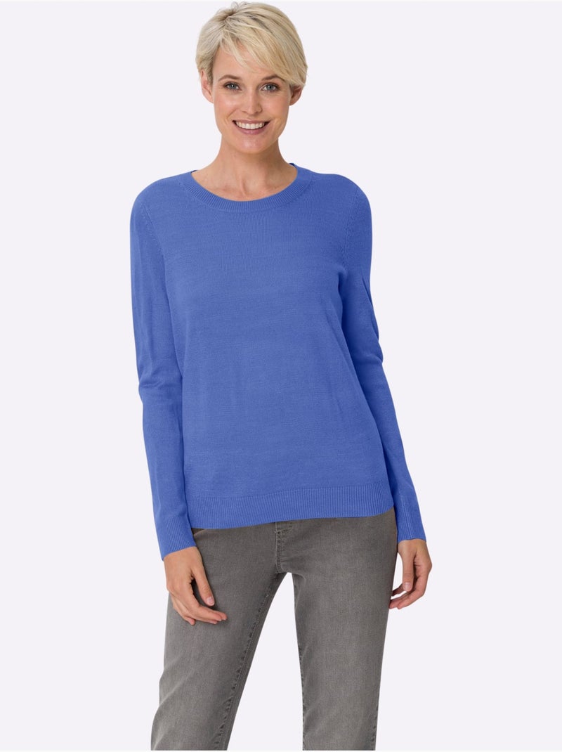 Pull Encolure Ronde Doux Comme Du Cachemire - Taille Standard - Moda Vilona Bleu - Kiabi