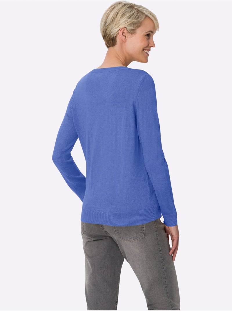 Pull Encolure Ronde Doux Comme Du Cachemire - Taille Standard - Moda Vilona Bleu - Kiabi