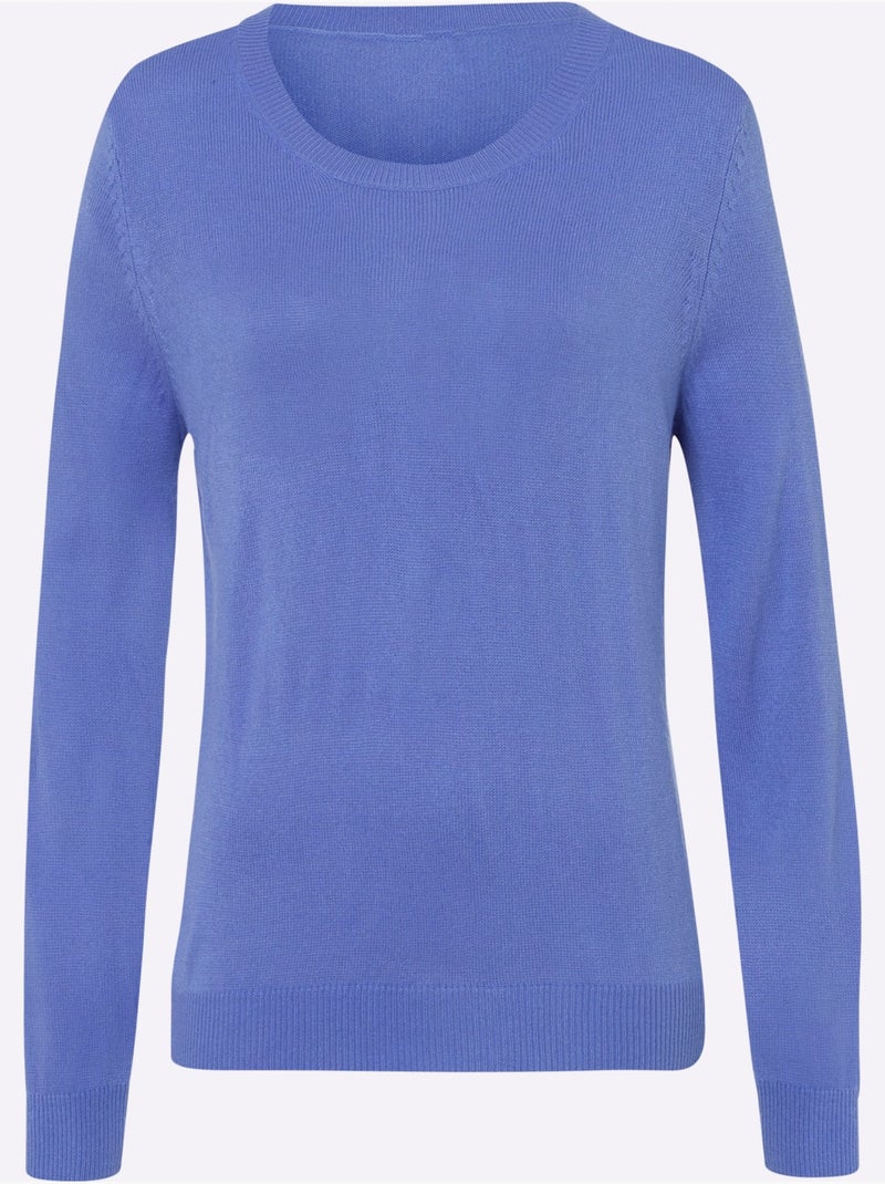 Pull Encolure Ronde Doux Comme Du Cachemire - Taille Standard - Moda Vilona Bleu - Kiabi