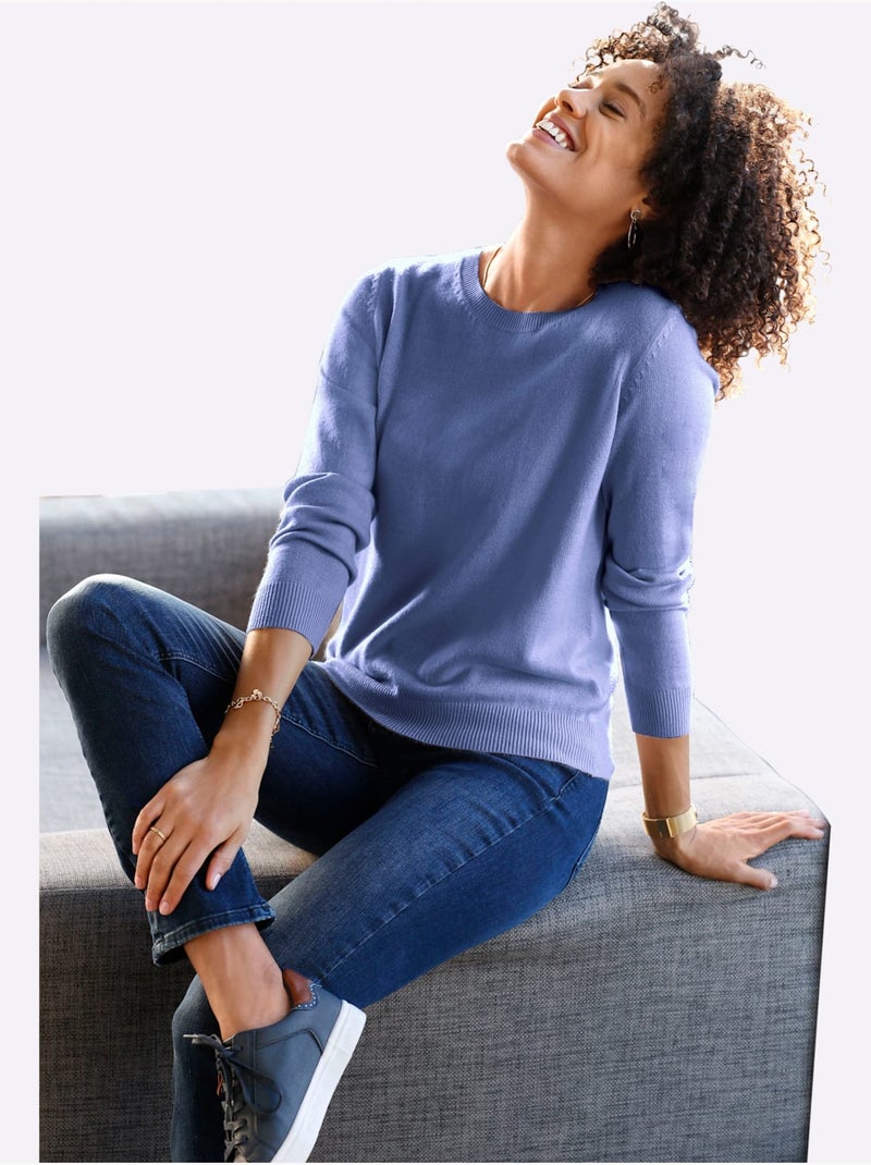 Pull Encolure Ronde Doux Comme Du Cachemire - Taille Standard - Moda Vilona Bleu - Kiabi