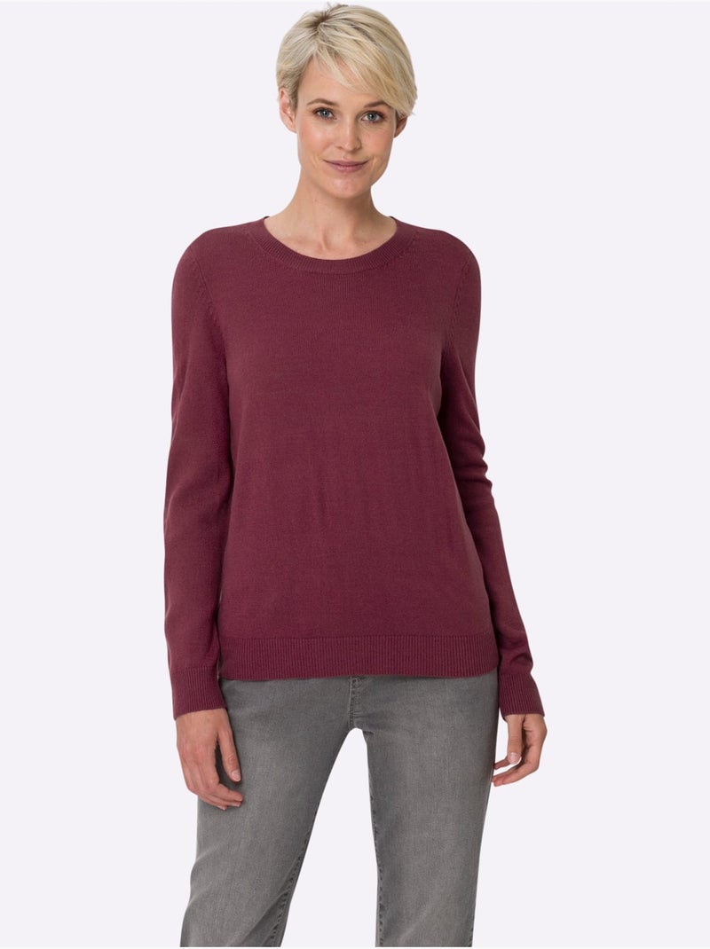 Pull Encolure Ronde Doux Comme Du Cachemire - Taille Standard - Moda Vilona Bordeaux - Kiabi