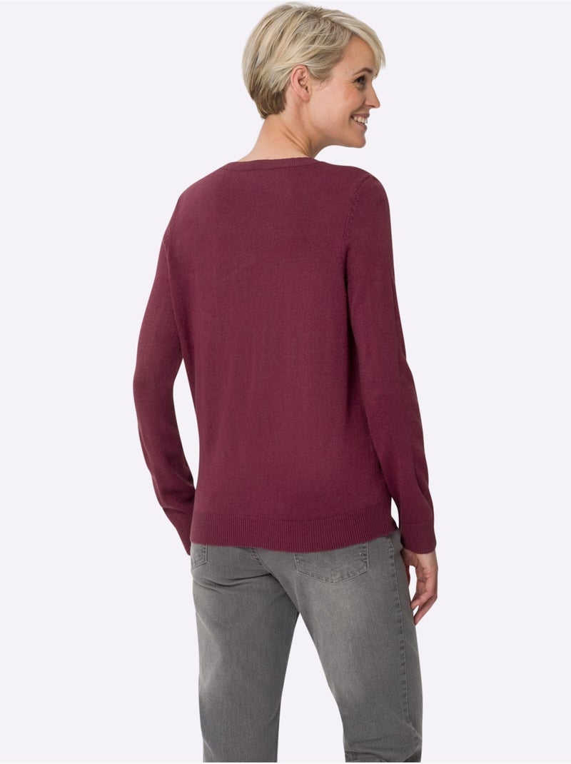 Pull Encolure Ronde Doux Comme Du Cachemire - Taille Standard - Moda Vilona Bordeaux - Kiabi