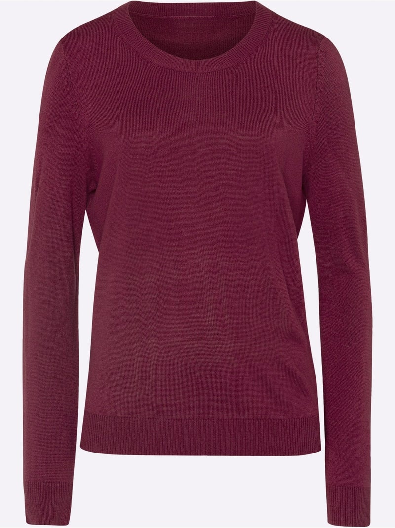 Pull Encolure Ronde Doux Comme Du Cachemire - Taille Standard - Moda Vilona Bordeaux - Kiabi