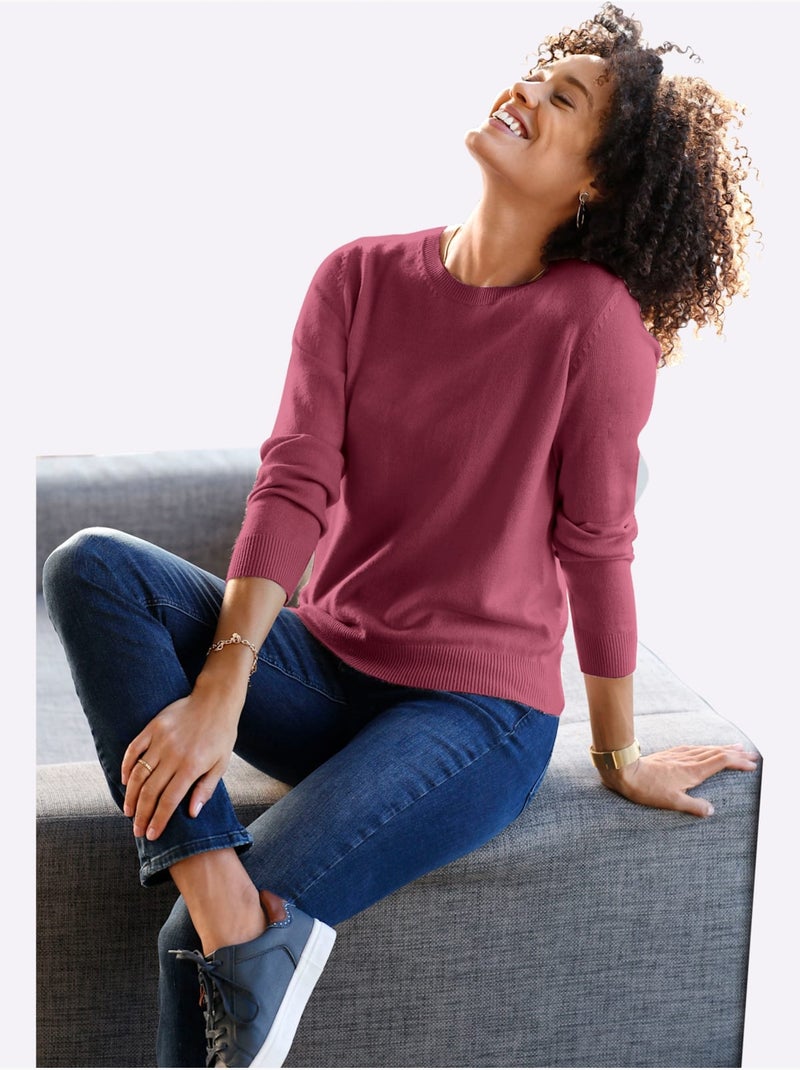 Pull Encolure Ronde Doux Comme Du Cachemire - Taille Standard - Moda Vilona Bordeaux - Kiabi