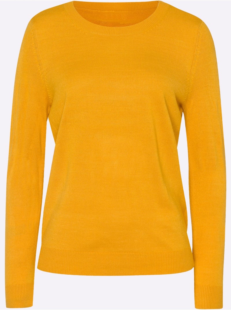 Pull Encolure Ronde Doux Comme Du Cachemire - Taille Standard - Moda Vilona Ocre - Kiabi