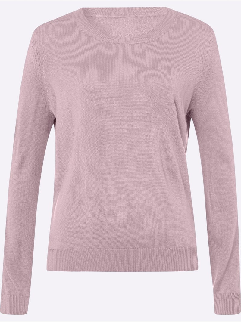 Pull Encolure Ronde Doux Comme Du Cachemire - Taille Standard - Moda Vilona Rose - Kiabi