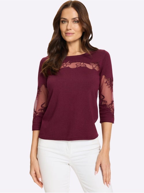 Pull Encolure Ronde Empiècements Brodés Transparents - Taille Standard - Helline - Kiabi Pull Encolure Ronde Empiècements Brodés Transparents - Taille Standard - Helline - Kiabi
