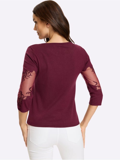 Pull Encolure Ronde Empiècements Brodés Transparents - Taille Standard - Helline - Kiabi Pull Encolure Ronde Empiècements Brodés Transparents - Taille Standard - Helline - Kiabi