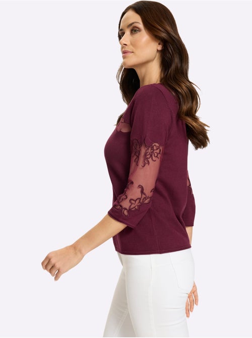 Pull Encolure Ronde Empiècements Brodés Transparents - Taille Standard - Helline - Kiabi Pull Encolure Ronde Empiècements Brodés Transparents - Taille Standard - Helline - Kiabi