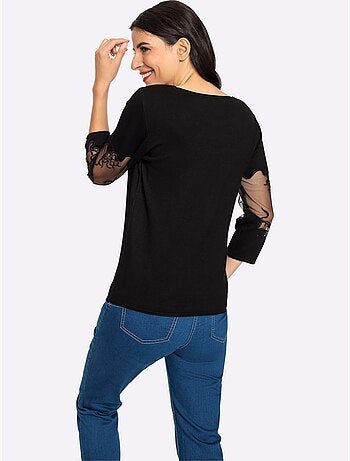 Pull Encolure Ronde Empiècements Brodés Transparents - Taille Standard - Helline