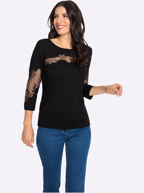Pull Encolure Ronde Empiècements Brodés Transparents - Taille Standard - Helline - Kiabi Pull Encolure Ronde Empiècements Brodés Transparents - Taille Standard - Helline - Kiabi