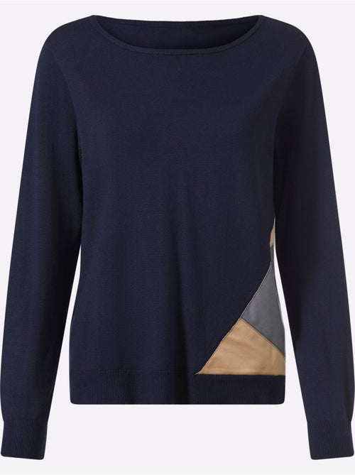 Pull encolure ronde empiècements en imitation cuir - taille standard - helline - Kiabi Pull encolure ronde empiècements en imitation cuir - taille standard - helline - Kiabi