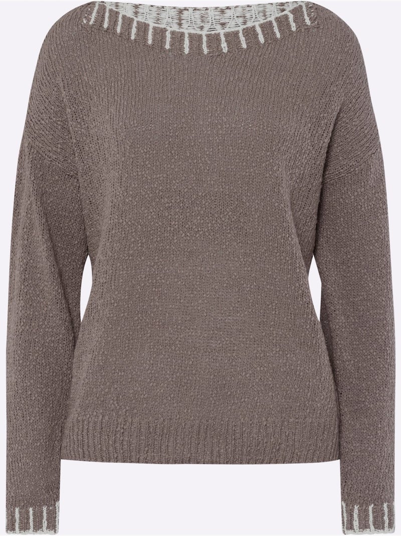 Pull encolure ronde et manches longues en tricot coton doux - taille standard - helline Gris taupe - Kiabi