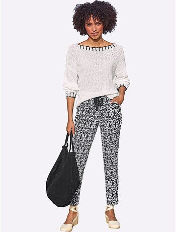 Pull encolure ronde et manches longues en tricot coton doux - Taille standard - Helline