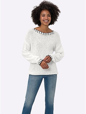 Pull encolure ronde et manches longues en tricot coton doux - Taille standard - Helline