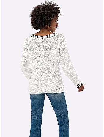 Pull encolure ronde et manches longues en tricot coton doux - Taille standard - Helline
