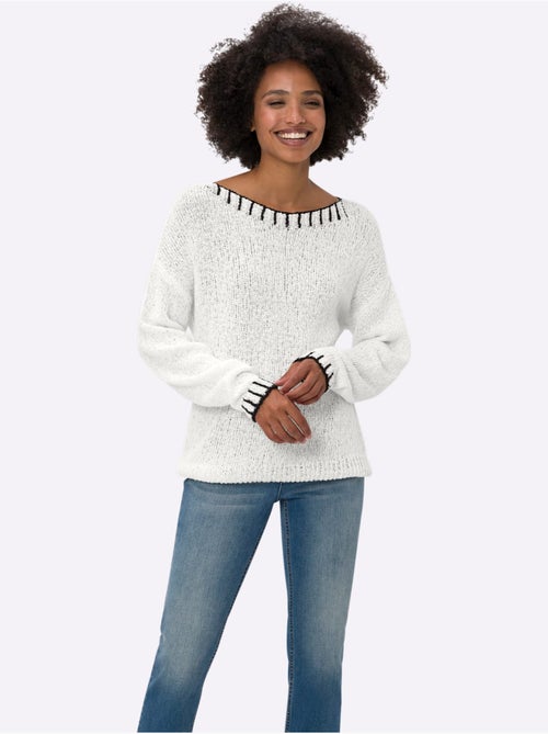 Pull encolure ronde et manches longues en tricot coton doux - Taille standard - Helline - Kiabi Pull encolure ronde et manches longues en tricot coton doux - Taille standard - Helline - Kiabi
