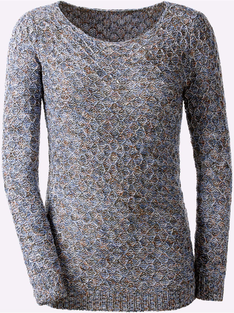Pull encolure ronde et manches longues motif tricoté - Taille standard - Witt Bleu jean - Kiabi