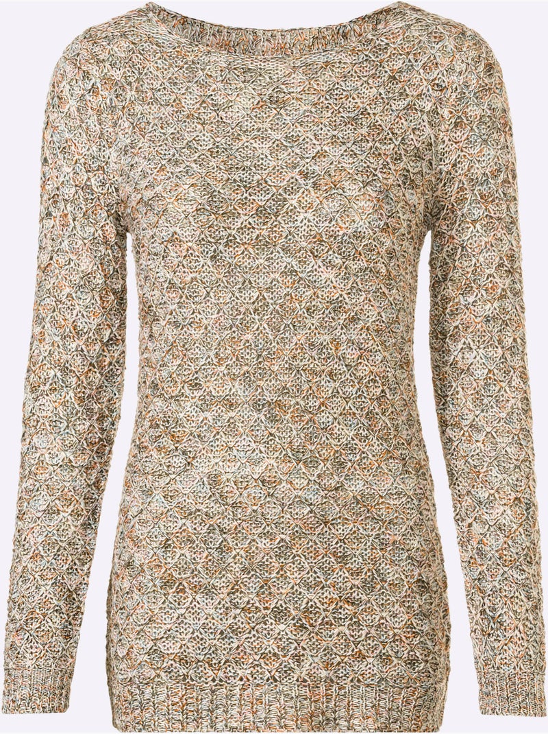 Pull encolure ronde et manches longues motif tricoté - taille standard - witt Ecru - Kiabi