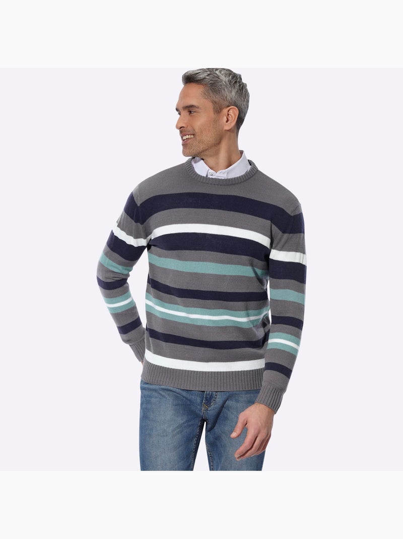Pull encolure ronde fabriqué à partir de matériaux recyclés - taille standard - moda vilona Gris Vert - Kiabi