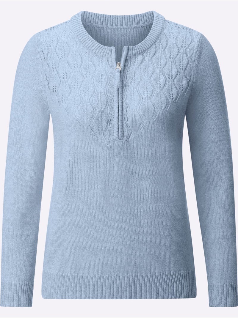 Pull Encolure Ronde Fil Chiné Doux - Taille Standard - Witt Bleu clair - Kiabi