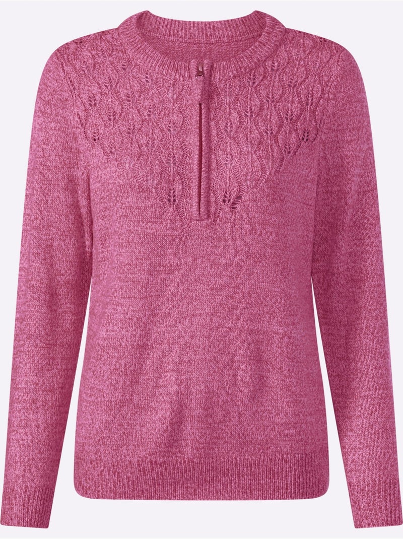 Pull Encolure Ronde Fil Chiné Doux - Taille Standard - Witt Rose fushia - Kiabi