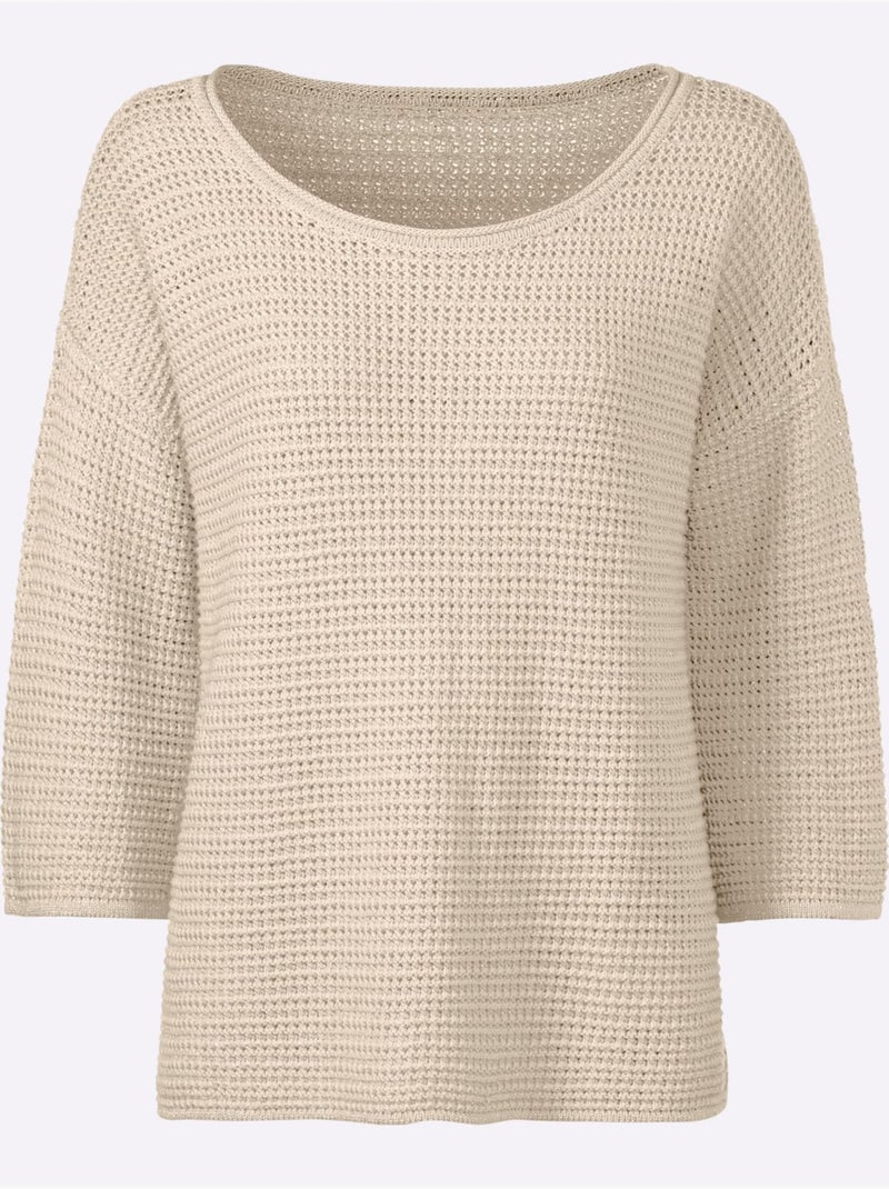 Pull Encolure Ronde Fil Fantaisie Brillant - Taille Standard - Helline Marron clair - Kiabi