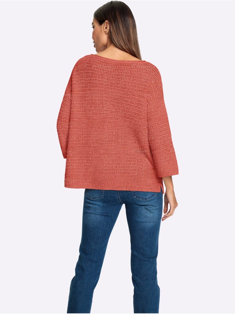 Pull Encolure Ronde Fil Fantaisie Brillant - Taille Standard - Helline Terre cuite - Kiabi