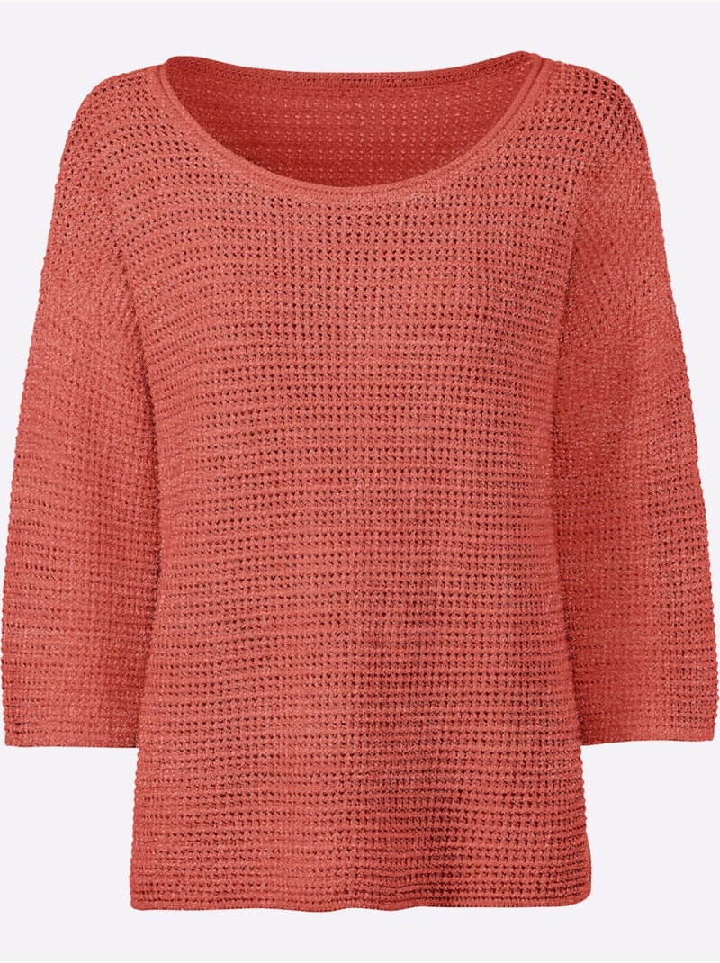 Pull Encolure Ronde Fil Fantaisie Brillant - Taille Standard - Helline Terre cuite - Kiabi