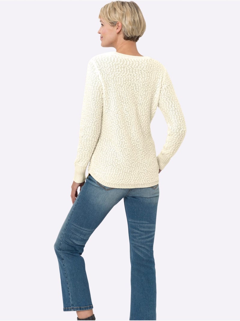 Pull encolure ronde fil fantaisie doux - taille standard - moda vilona Ecru - Kiabi